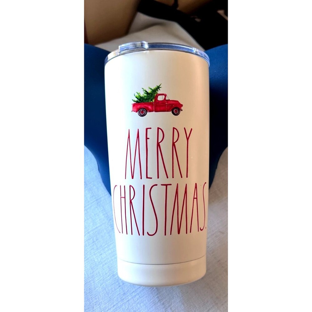 RAE DUNN Merry Christmas Red Truck Stainless Steel Insulated Tumbler w/Lid 17 oz